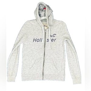 Hollister Hoodie Womens Med Gray Zip Up Logo Cotton Blend Sweatshirt VTG 90s Y2K